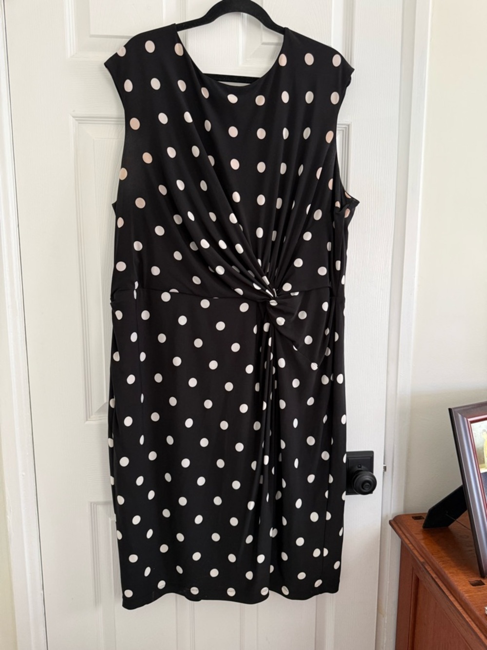 Ralph Lauren Navy Blue Dress with Cream Polka Dots and Twist Front